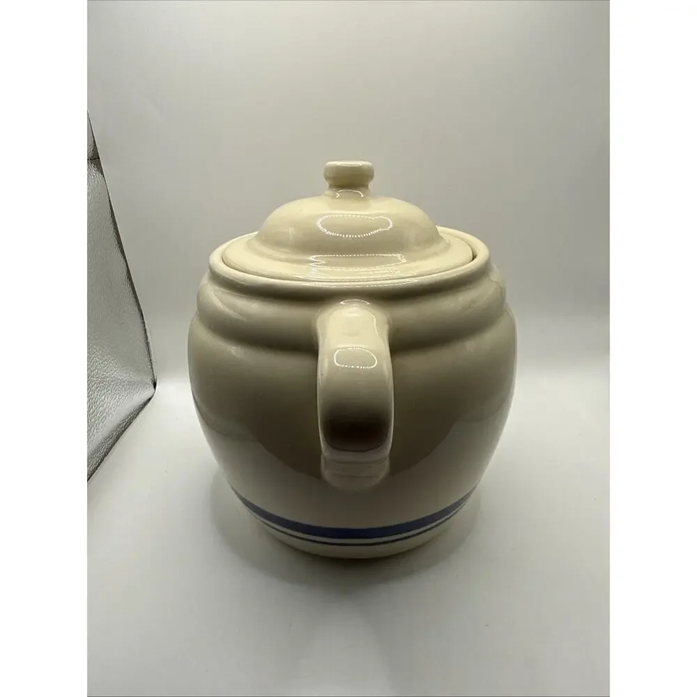 Vtg Roseville Friendship Pottery Bean Crock Pot / Cookie Jar 3 Qt. Blue Stripe